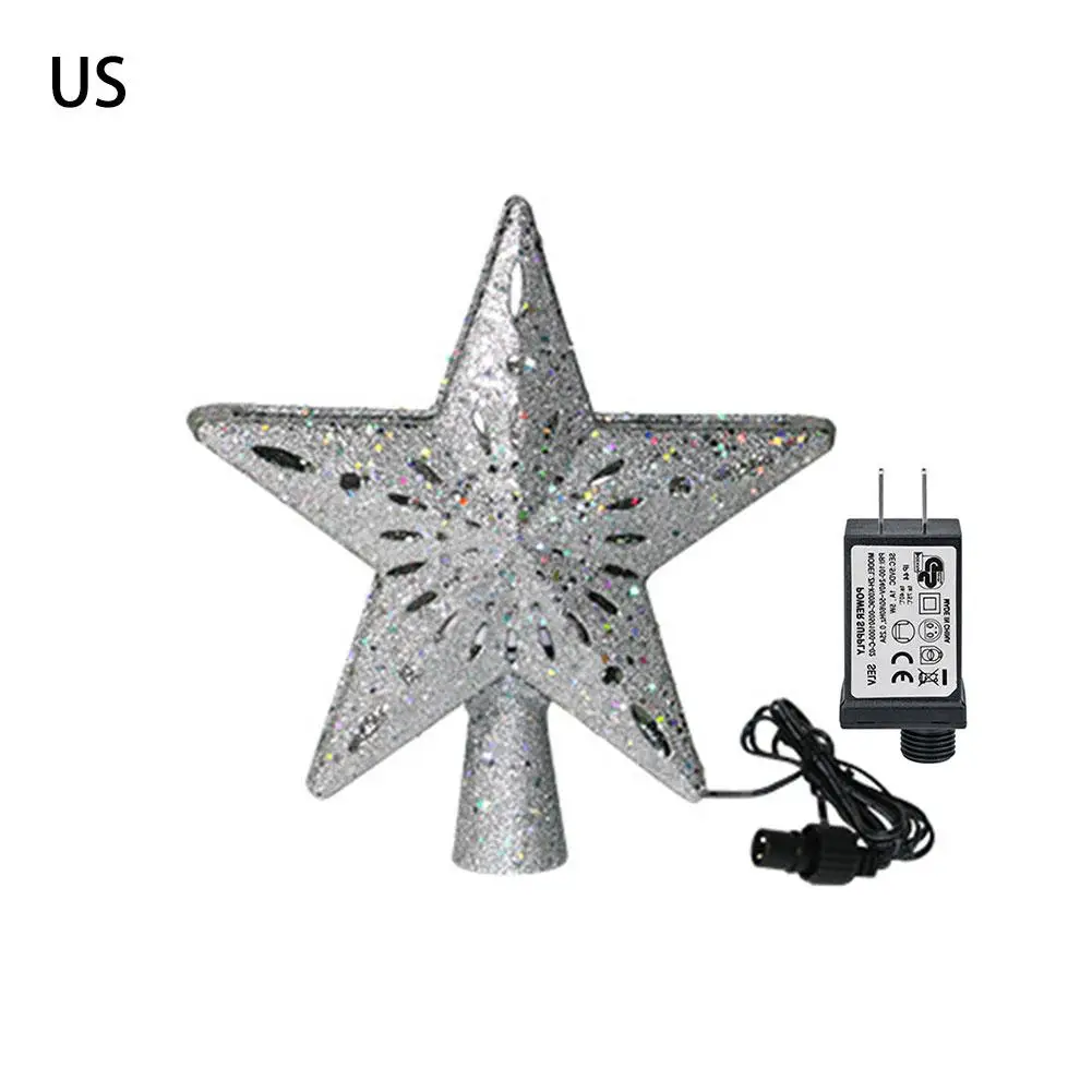 Silver US Plug 3D светильник для рождественской елки, Сверкающая Звезда с вращающейся снежинкой, проекционный светильник для рождественской елки - Цвет: Silver US Plug