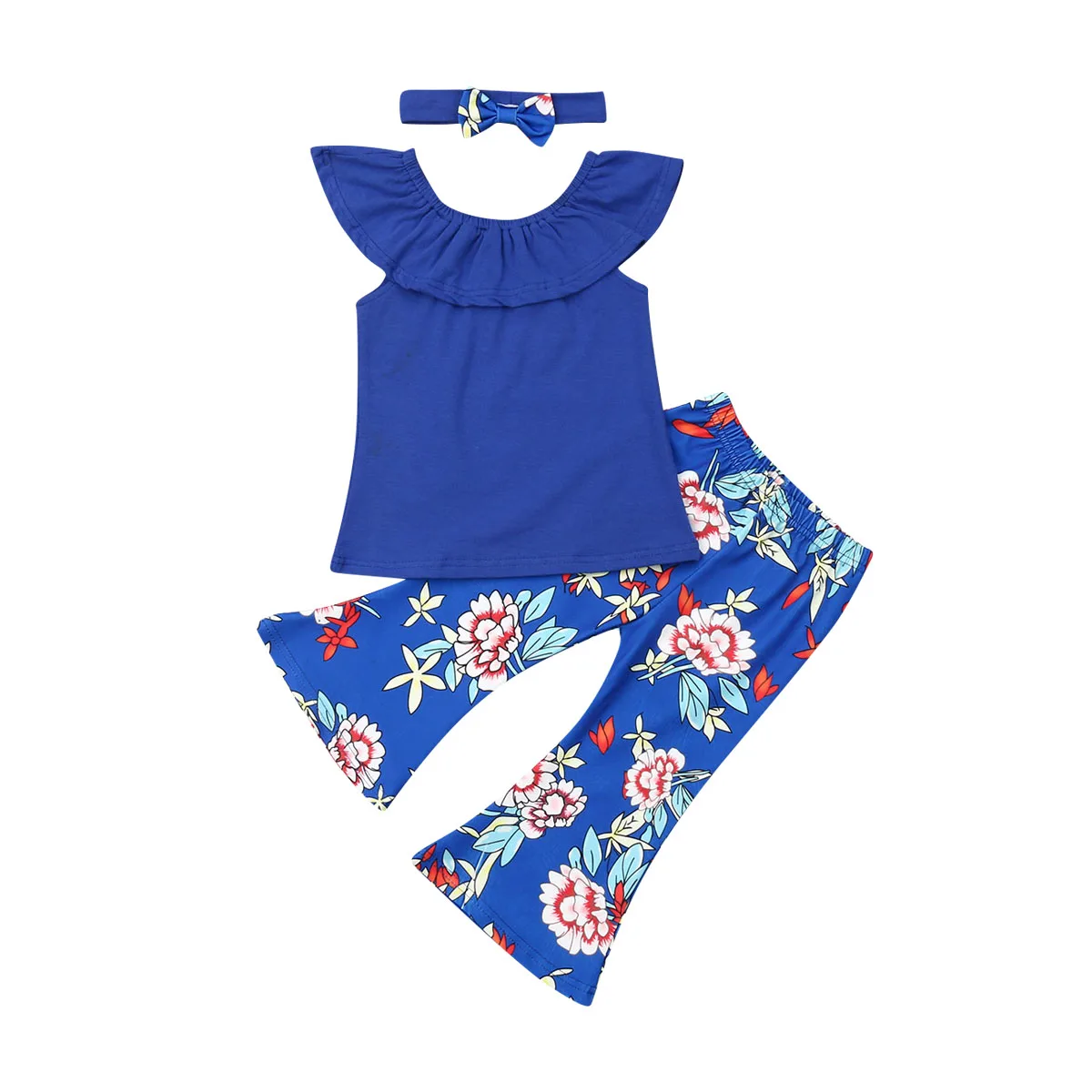 Детская футболка для маленьких девочек топ блузка + штаны комплекты летней