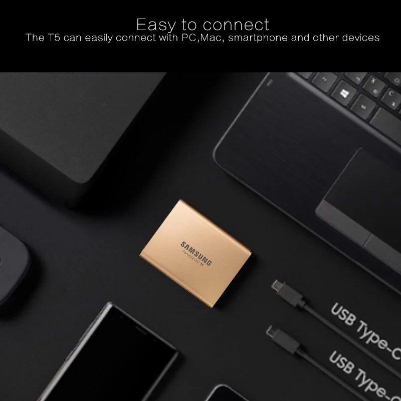 Внешний твердотельный диск SAMSUNG T5 портативный SSD USB3.1 500 Гб ТБ Type-C HDD для ноутбука |