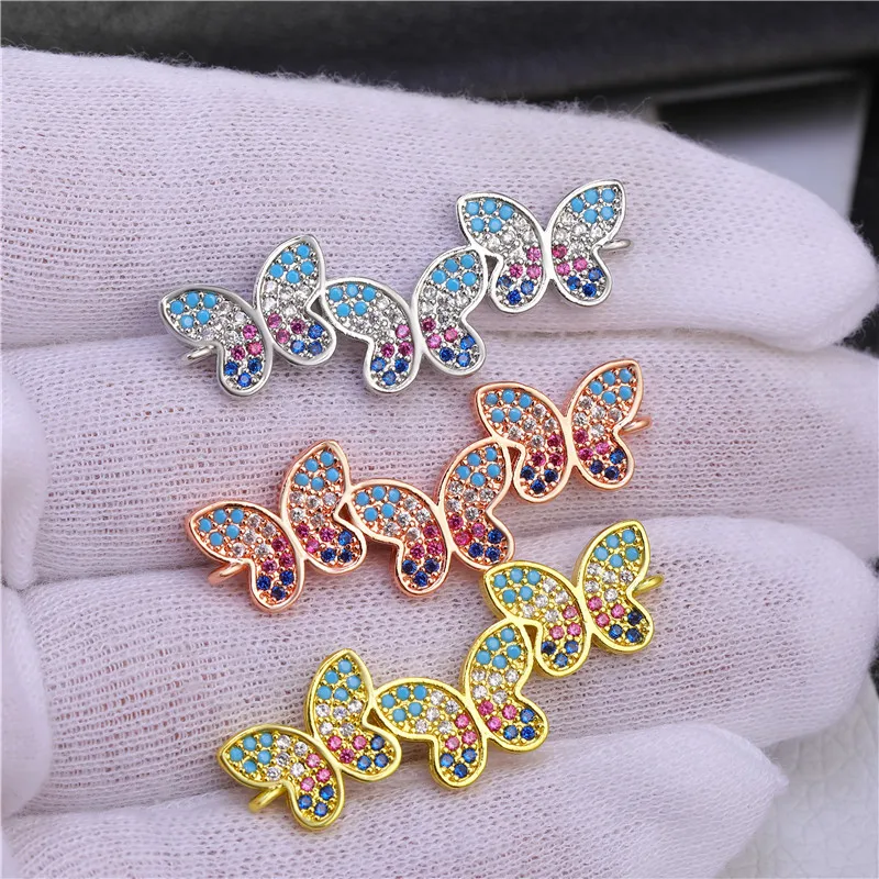 

Juya DIY Bracelet Necklace Making Findings Cubic Zirconia Enamel Butterfly Charms Connector For Handmade Charms Jewelry Making