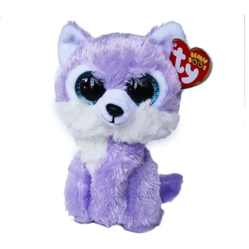 

New 15cm Ty Big Glitter Eyes Stuffed Peas Plush Animal Soft Beanie Purple Wolf Collection Doll Boy Girl Birthday Christmas Gift