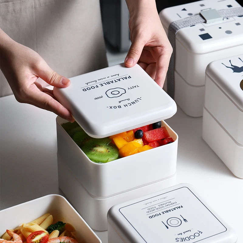 Ланч-бокс двойной слой 2 сетки Bento коробки японский контейнер для продуктов портативный Microwavable для детей офиса