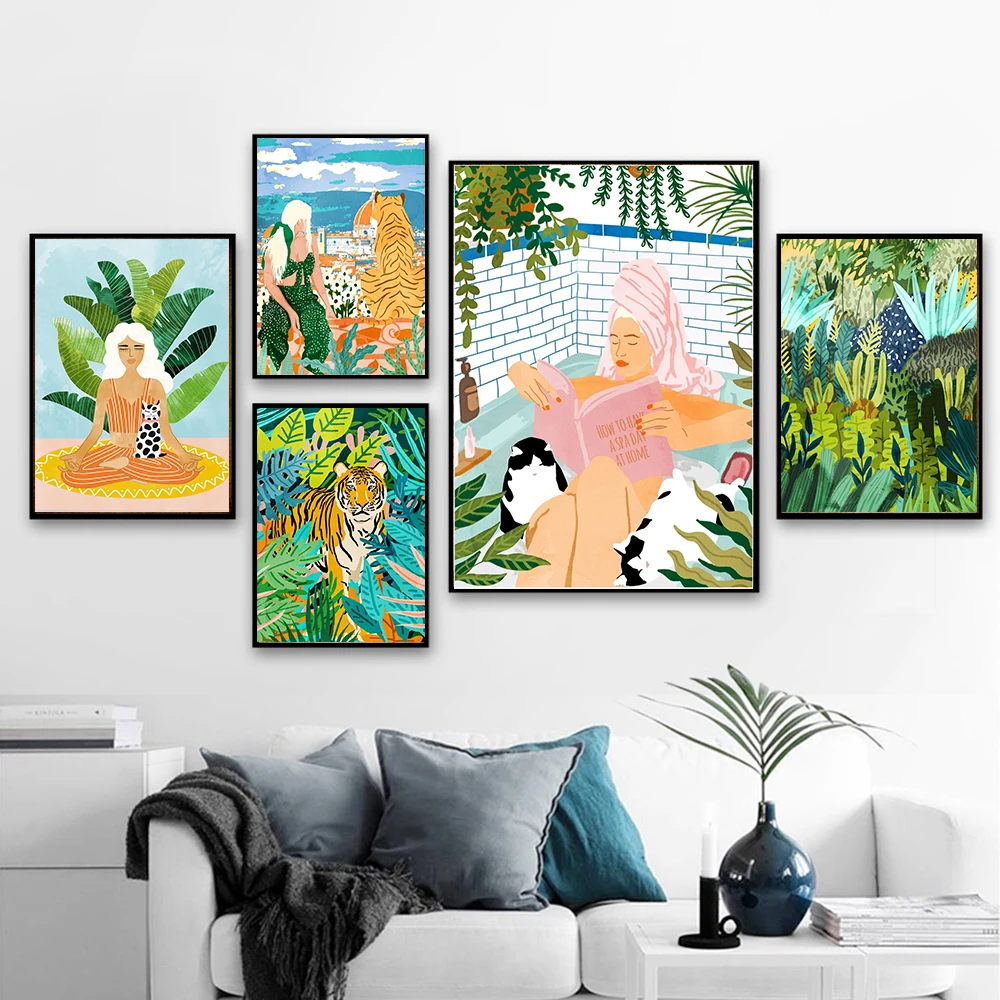 Настенная картина в стиле бохо с изображением тропических растений | Дом и сад