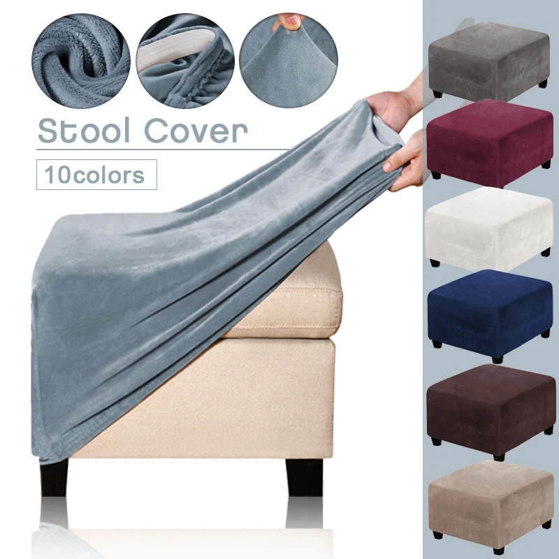 

Velvet Ottoman Slipcovers Fit Square Chair Footrest Washable Removable Sofa Covers Elastic Furniture Footstool Protector Covers