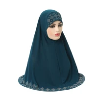 h146 high quality medium size 7070cm muslim amira hijab with rhinestones pull on islamic scarf head wrap amira headwear