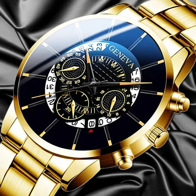 

Geneva Fashion Mens Watches Top Brand Luxury Quartz Wrist Watch Men Date Casual Gold Steel Relogio Masculino montre homme 2021