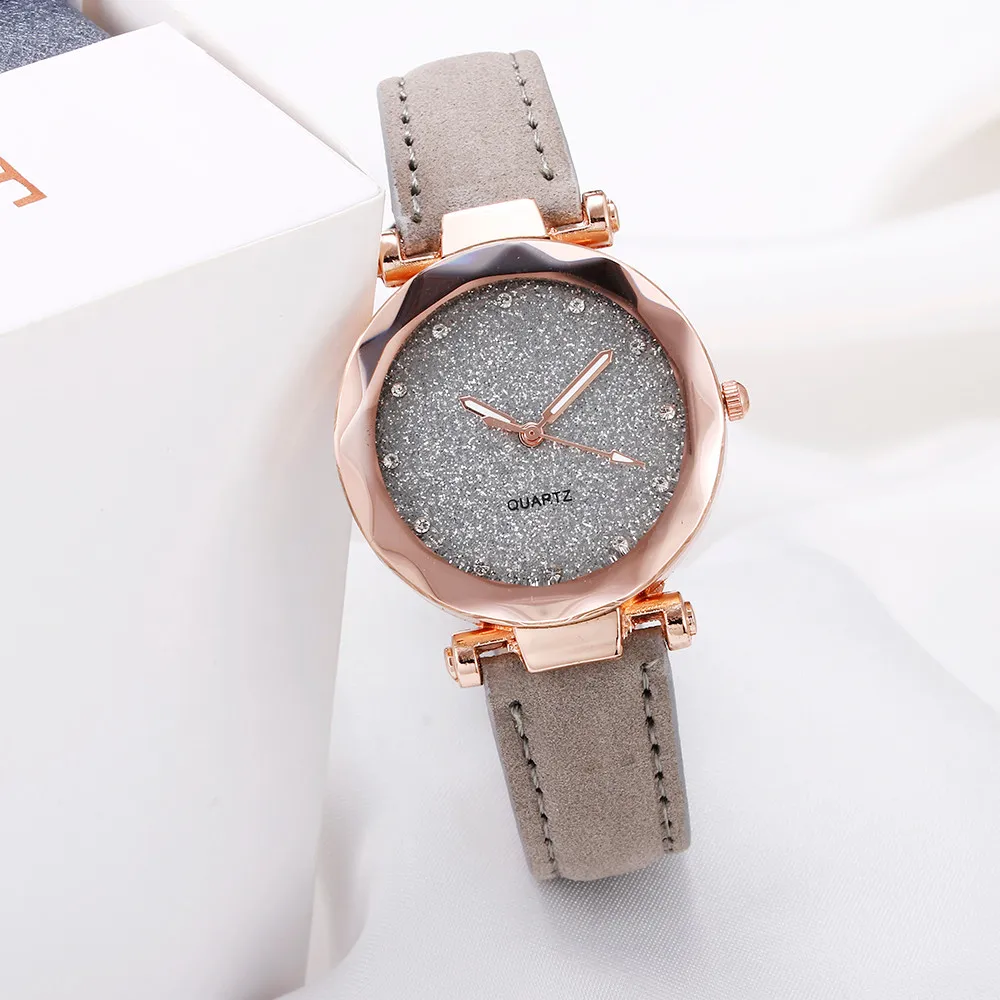 

Nice Casual Women Romantic Starry Sky Wrist Watch Leather Rhinestone Designer Ladies Clock Simple Dress Gfit Montre Femme