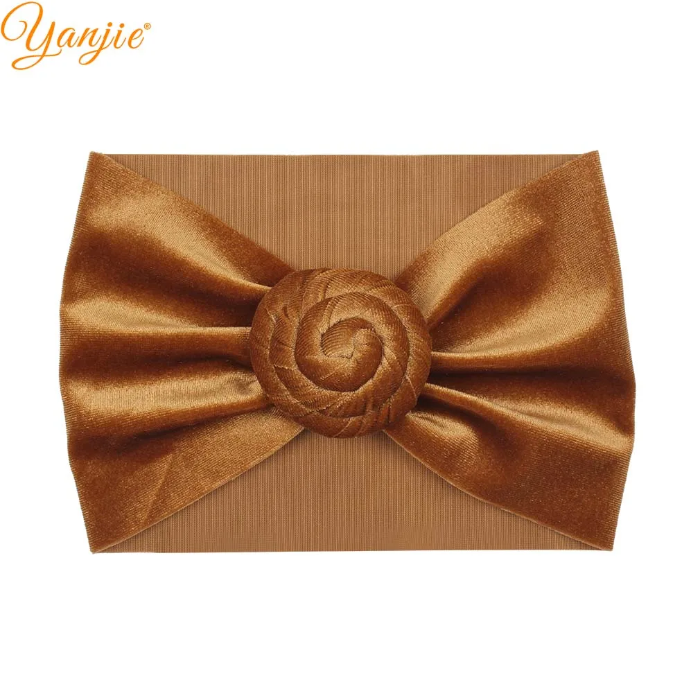 ginger Solid Soft Velvet Turban For Girls Headband Winter Velvet Ball Head Wrap Kids Hair Bands Hair Accessories - Цвет: ginger