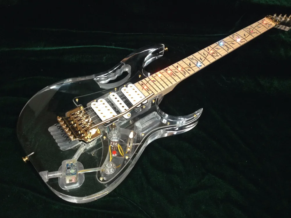 

Acrylic Body Led Light Flower Inlay Gold Hardware JEM Electric Guitar Acrylic Guitar Free Shipping