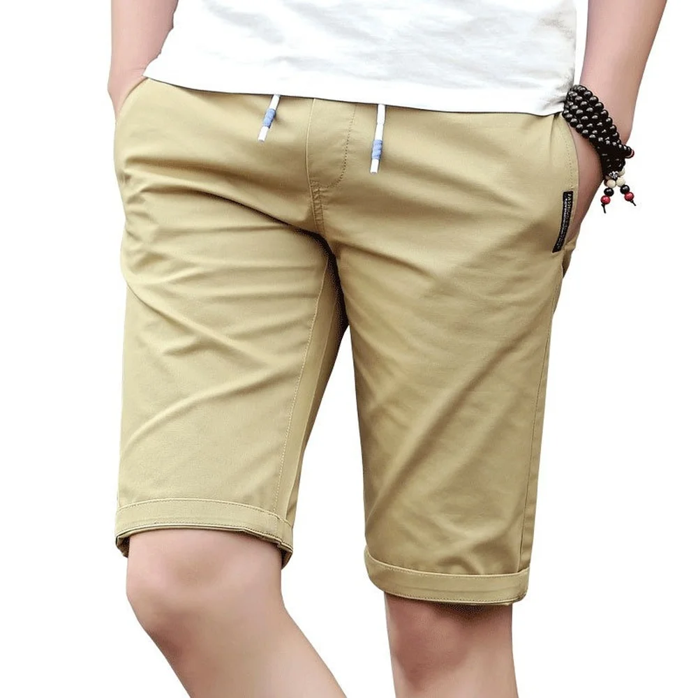 

Korean Fashion Summer Shorts Men Pure Cotton Slim Drawstrin Shorts Knee Length Outwear Casual Shorts Solid Color Bermudas Male