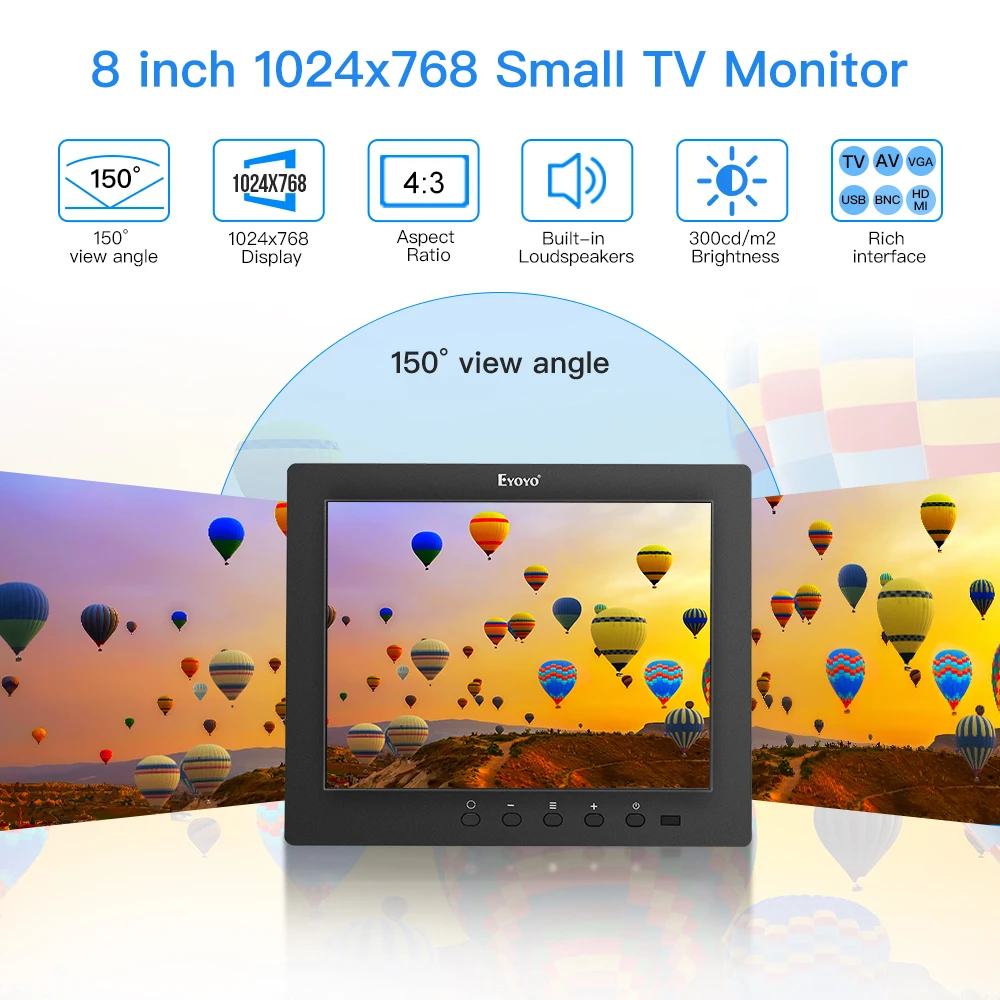 Eyoyo 8 дюймов HDMI маленький экран телевизора 1024x768 CCTV LCD IPS VGA USB AV пульт дистанционного