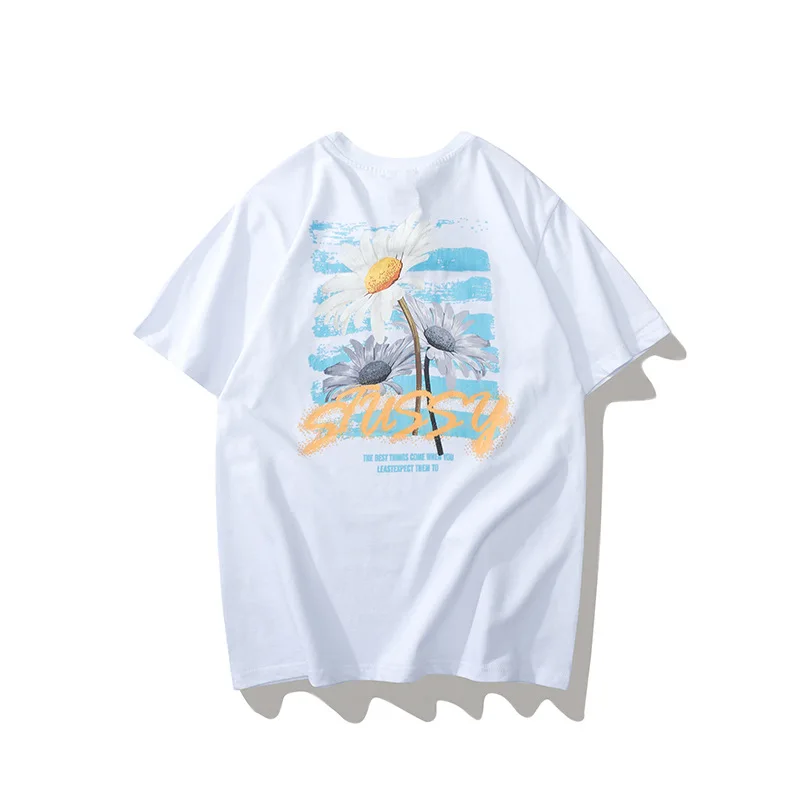

2021 Summer New Fashion Brand Printing Casual round Neck Same Earrings for Couple Short Sleeve T-shirt
