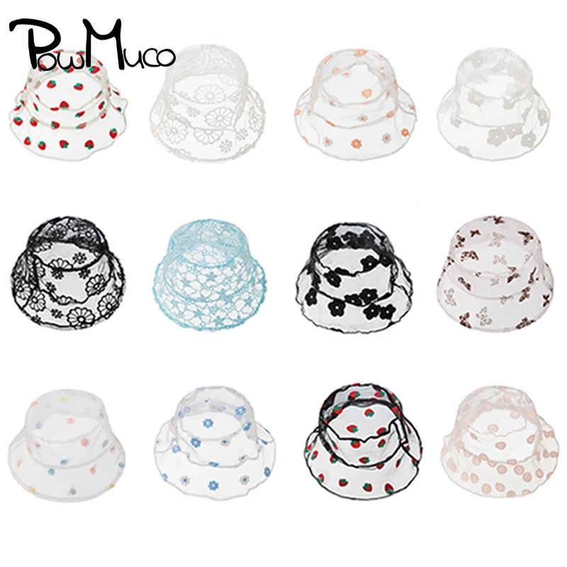 

Модные вышитые цветы Powmuco, кружевные Детские рыбацкие кепки, удобные дышащие Панамы для маленьких девочек, детские аксессуары
