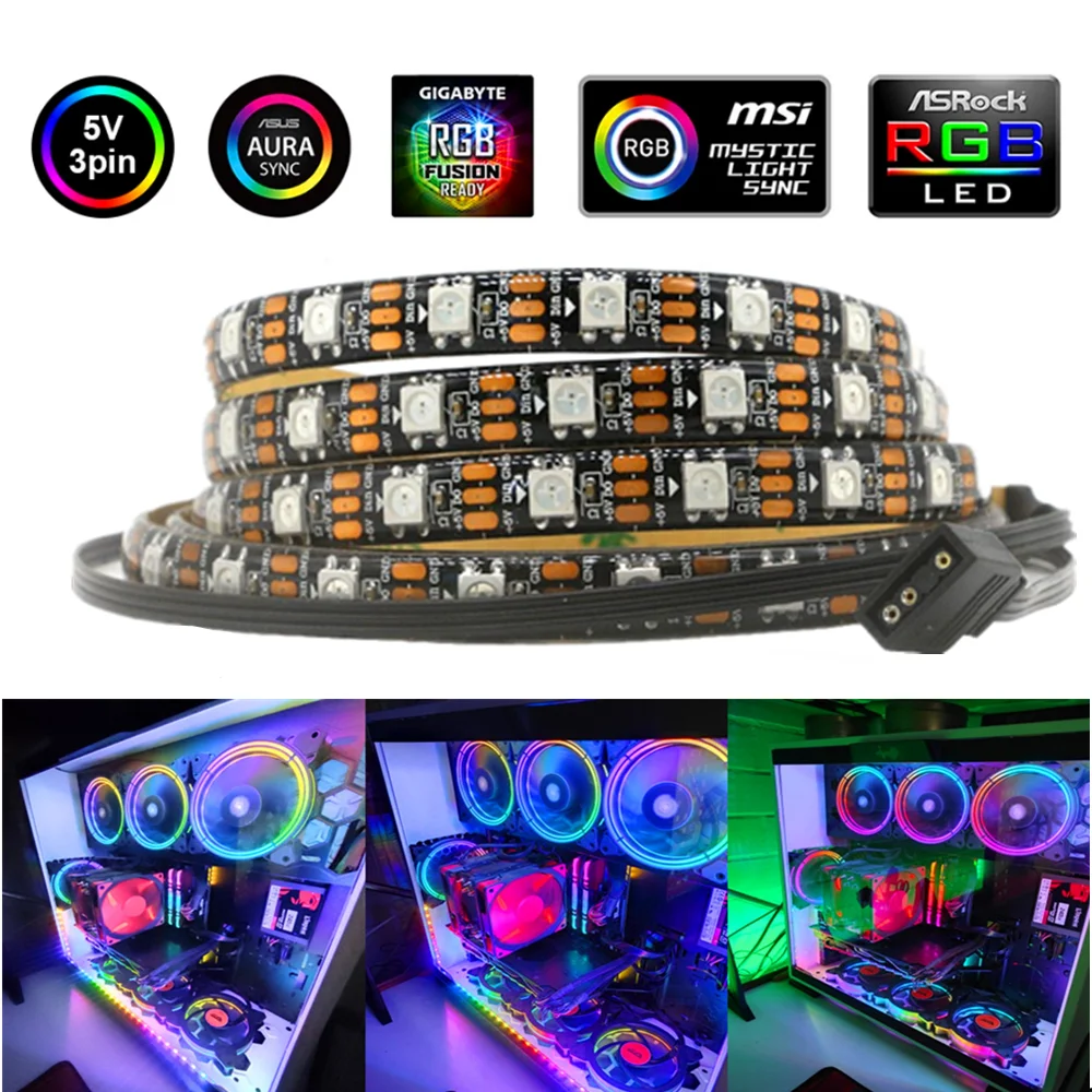 

Pixel RGB Light 5V 3Pin WS2812b LED Strip For PC ASUS Aura SYNC,MSI Mystic Light,GIGABYTE RGB Fusion2.0 Header On Motherboard