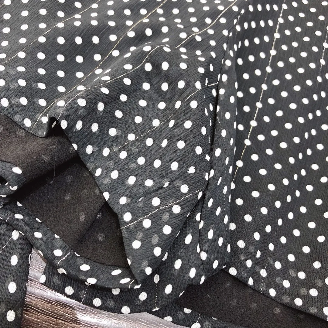 

2021 summer new ladies temperament gold silk chiffon fabric polka dot shirt dress + shorts two-piece suit