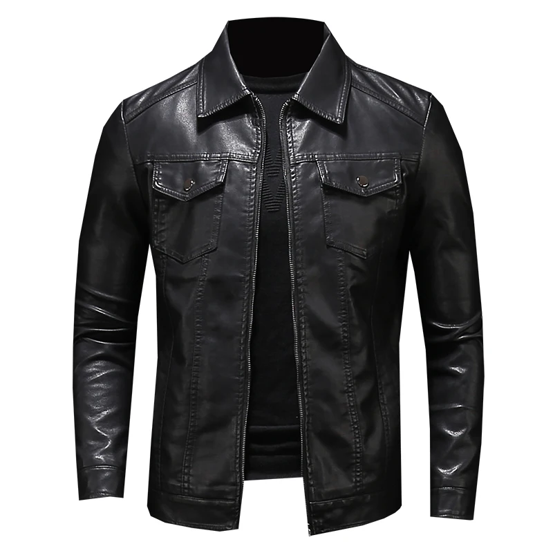 

Men Split Leather Jacket 2021 New Spring And Autumn Sheepskin Slim Pocket Male Motorcycle Leather Jacket Teenage Boy Black 901
