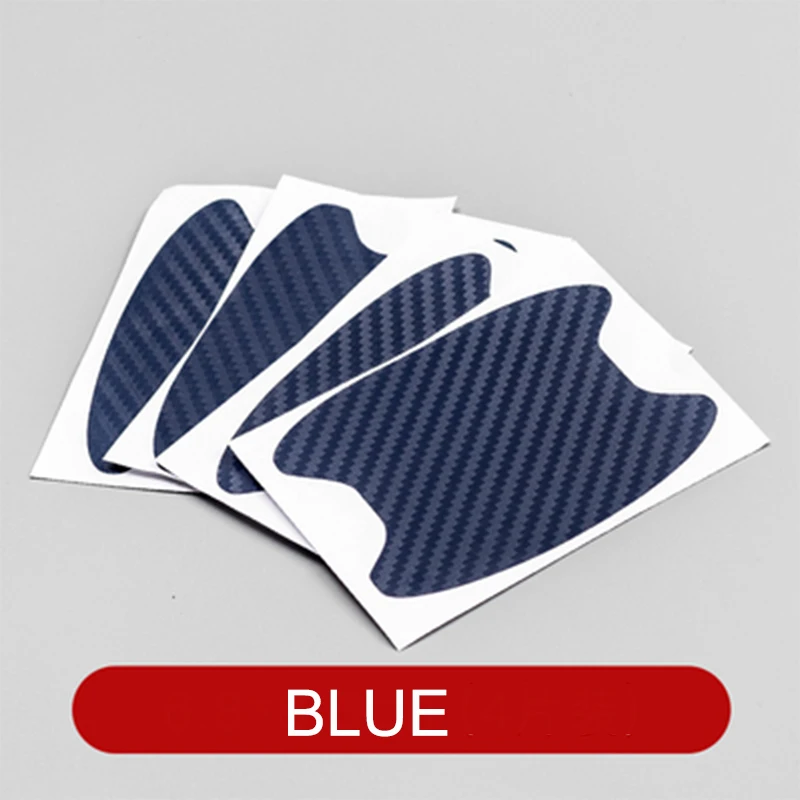 BLUE 4 шт./лот, универсальные наклейки из углеродного волокна для автомобильных дверных ручек, защитная крышка, внешние аксессуары, автомобильный стиль - Название цвета: BLUE