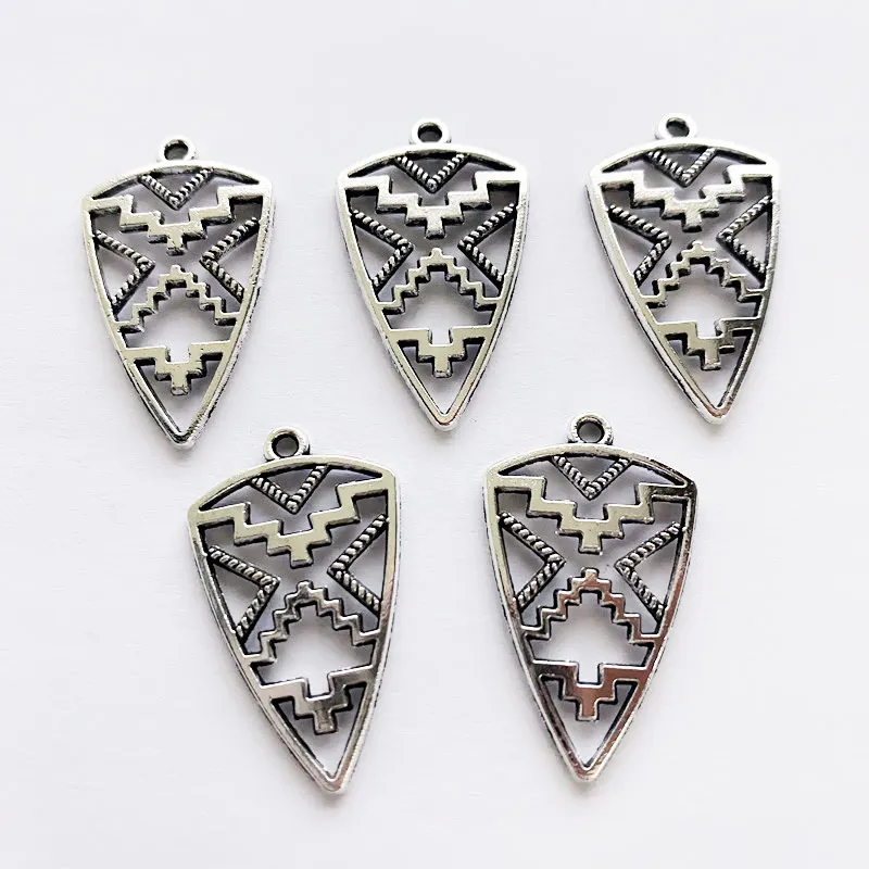 

10pcs 30x18mm Tribal Sided Shield Charms Antique Silver Color Tone Pendants Making Findings Handmade Tibetan Jewelry