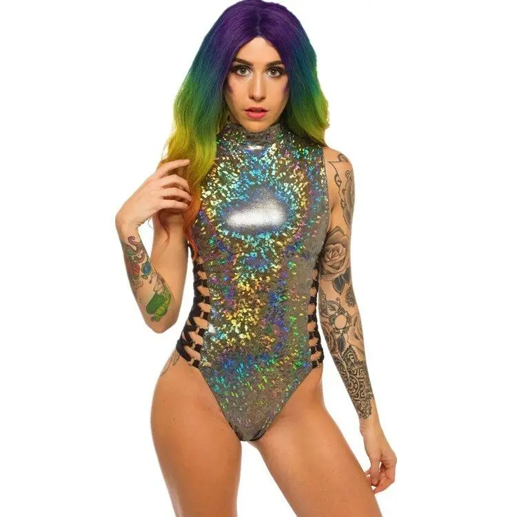 Женский облегающий костюм с высоким воротом Цельный купальник без рукавов