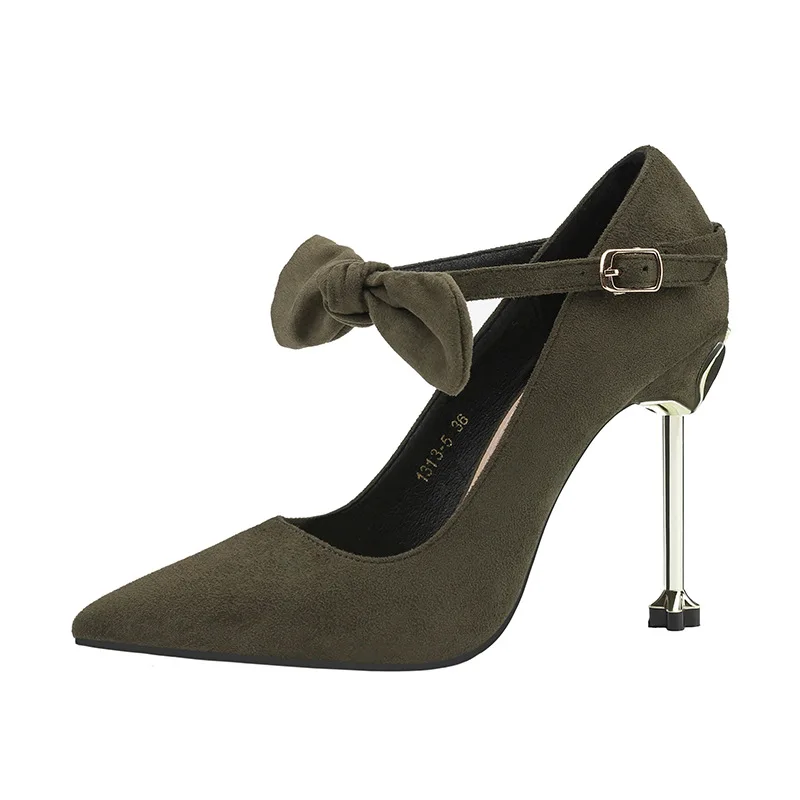

high heeled shoes show thin women's single shoes bowknot thin heeled professional women's shoes