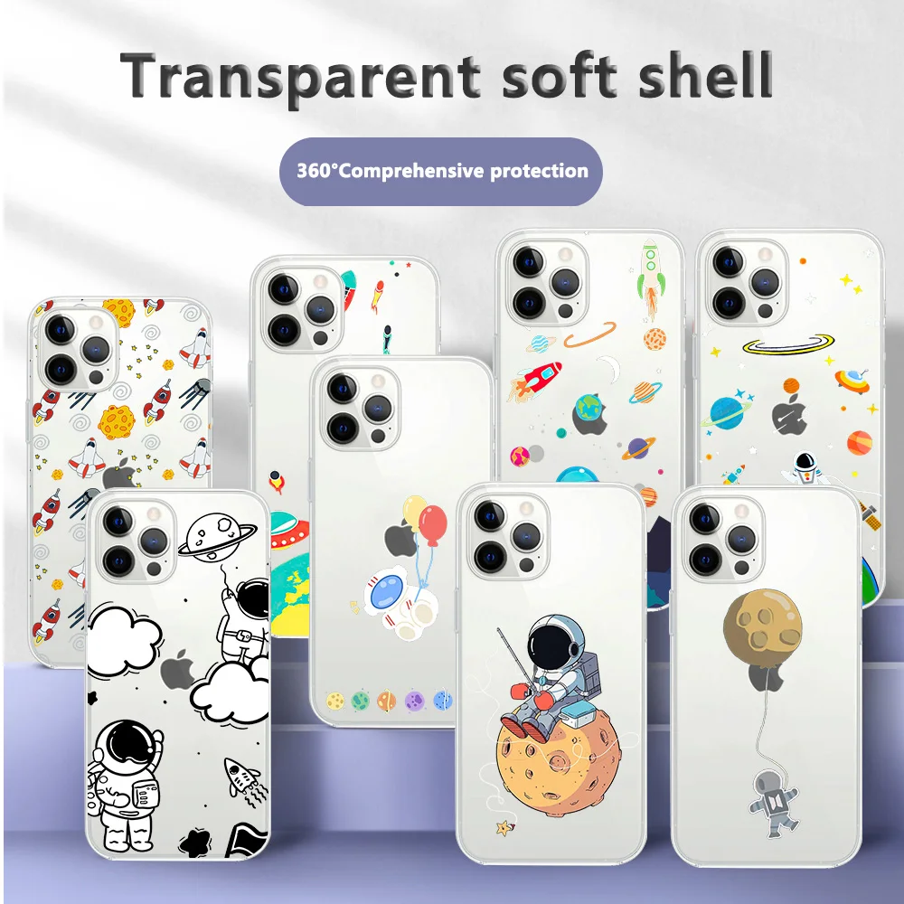 

Cute Cartoon Astronaut Star Space Case For iPhone 13 12 11 Pro Max 7 8 Plus X XS Max XR SE2020 Soft TPU Cover Back Fundas Coque