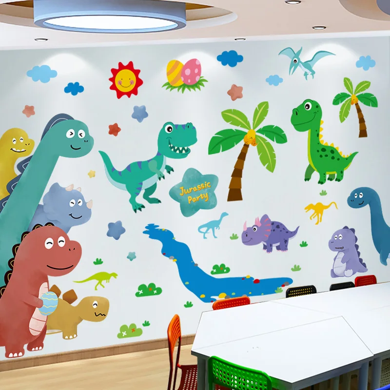 

[shijuekongjian] Cartoon Dinosaur Wall Stickers DIY Animals Mural Decals for Kids Rooms Baby Bedroom Nursery Home Decoration