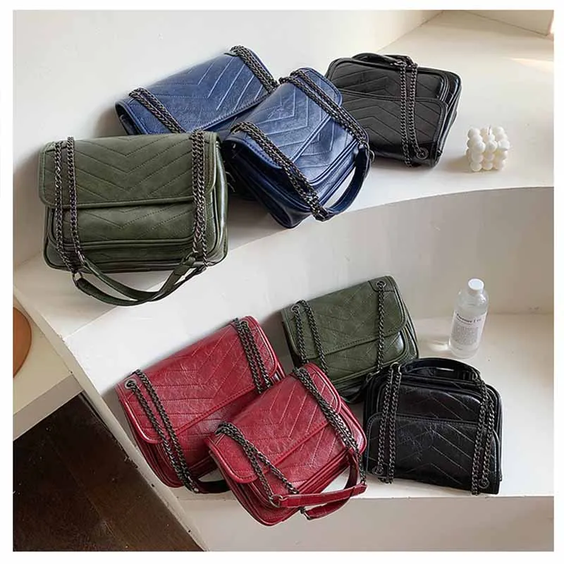 

Large Capacity Retro Leather Crossbody Bags For Women Shoulder Messenger Chain Solid Color Handbags Female Casual Daily Bag Sac