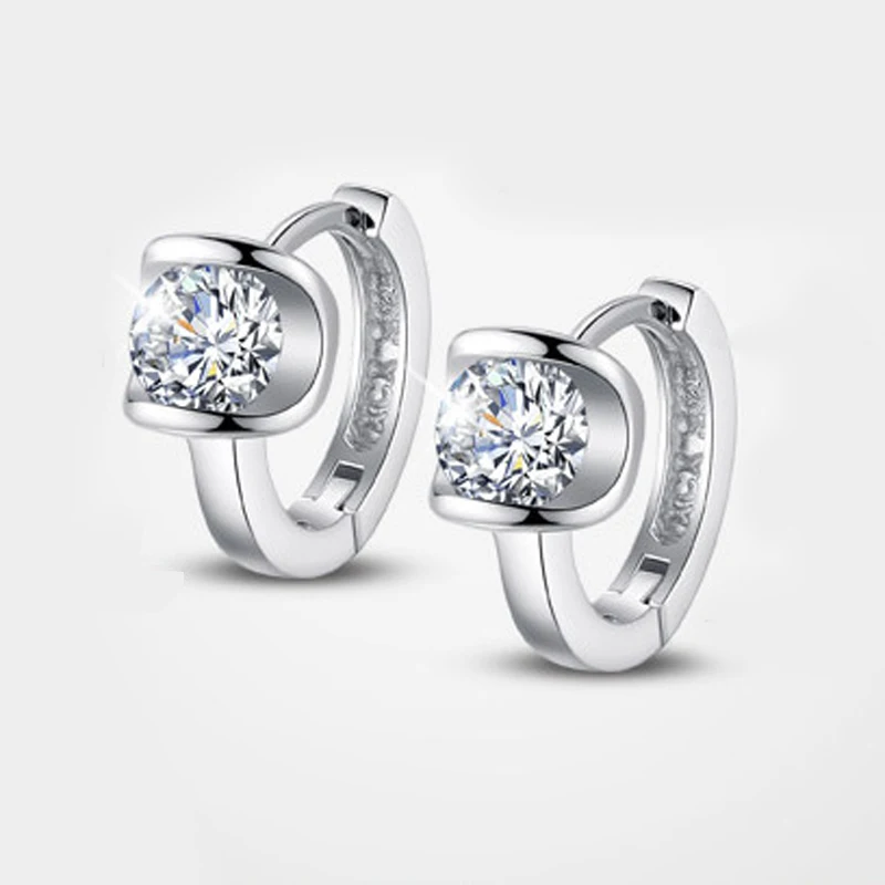 

925 Sterling Silver Hoop Earrings For Women Fashion Jewelry Shining Zircon Geometric Round Earring Lady Party Accessories KOFSAC