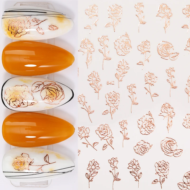 1 шт. 3D наклейки для ногтей с золотым розовым узором неправильная полоска