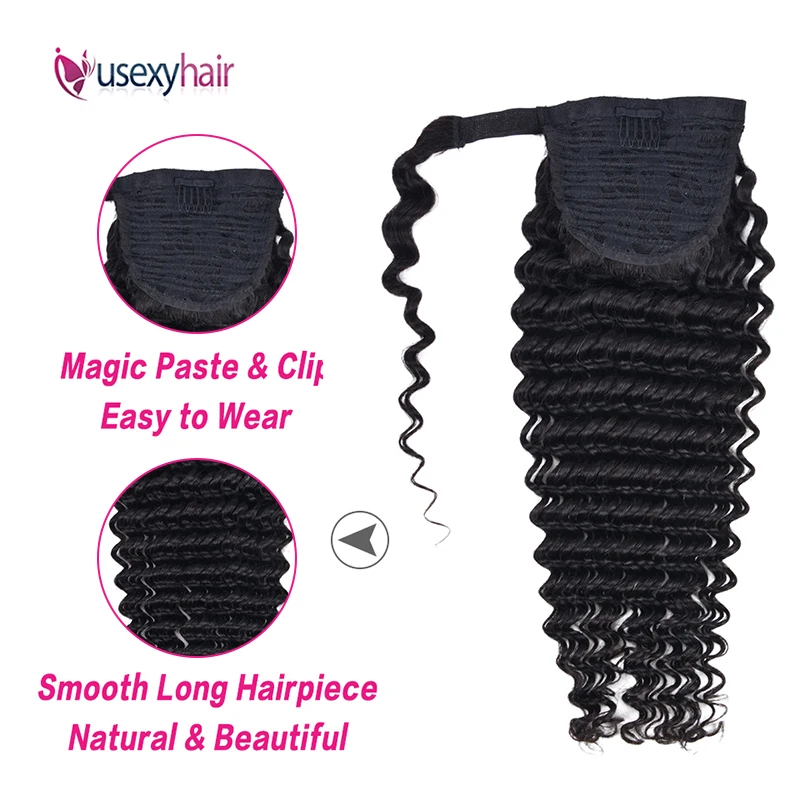 USEXY человеческие волосы для конского хвоста с глубокой волной бразильские