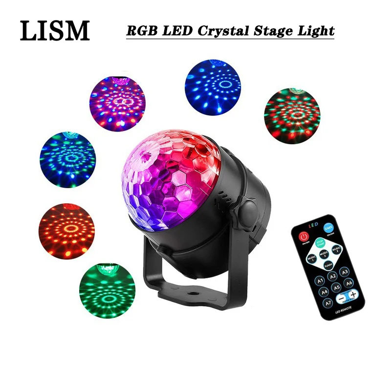 

LISM RGB LED Voice Control Crystal Stage Light Disco Ball Starry Sky Laser Projector Lighting Effect Ambient Lamp Moving Head