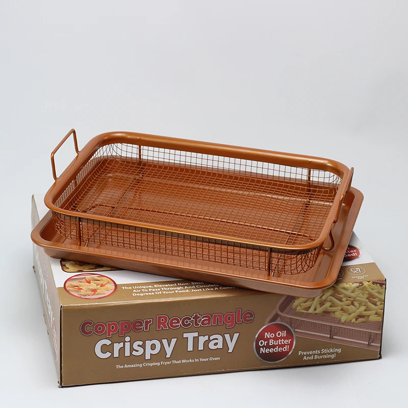 

Microwave Oven Copper Baking Tray BarBecue Tray Fry Pan Non-stick Chips Basket Baking Dish Grill Mesh Kitchen Tool
