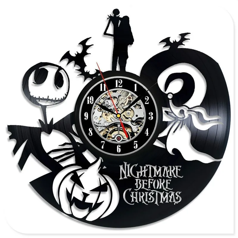 Хэллоуин Skellington черный виниловый CD 3D настенные часы Ночная кобыла перед рождественские украшения для поделок для дома - Цвет: 17