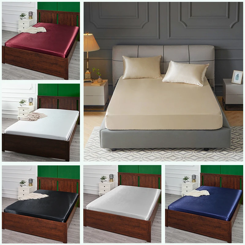 Атласная шелковая простыня роскошный однотонный наматрасник с эластичной