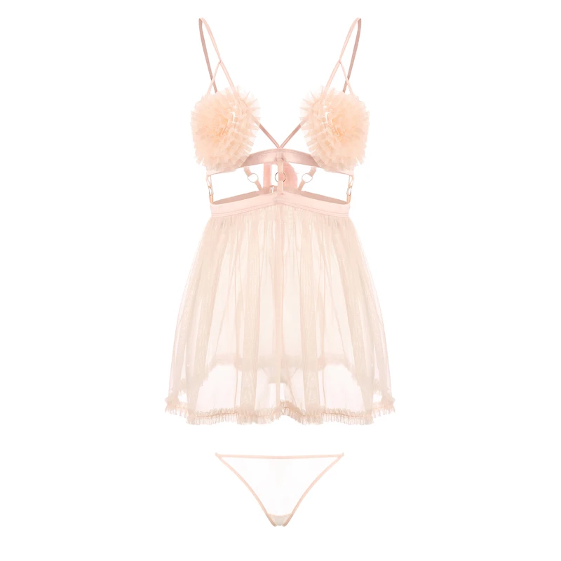 Розовая Сексуальная сетчатая ажурная ночная рубашка прозрачная персиковая