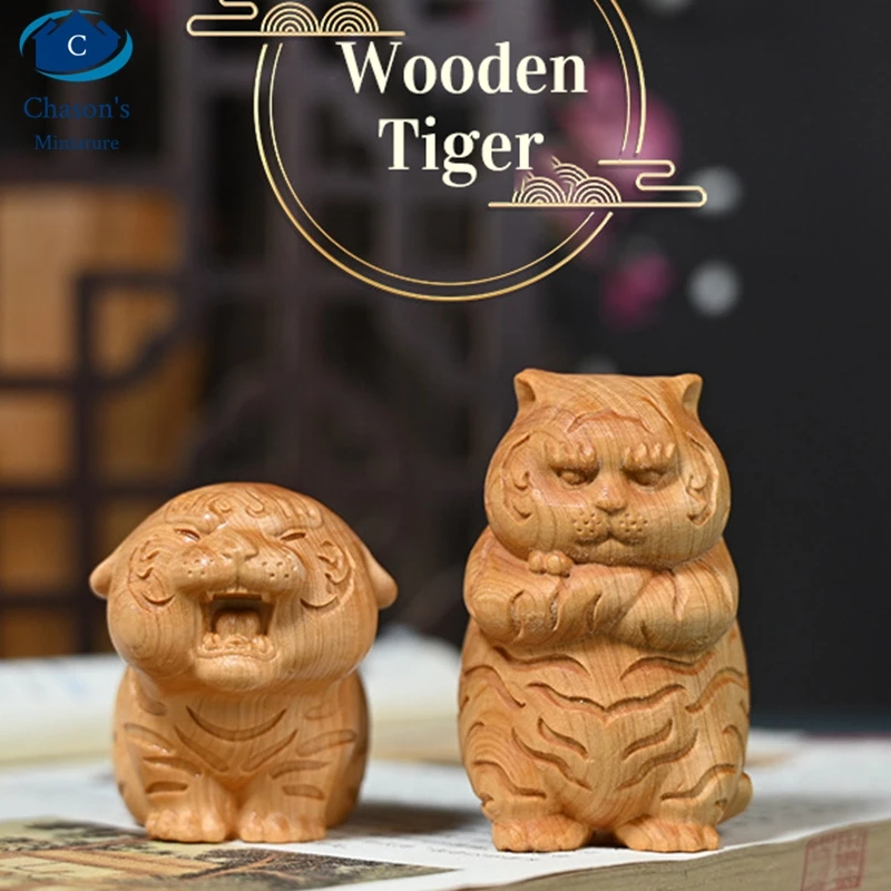 

Деревянная резьба Тигр 2022 талисманы изделия счастливая Милая Кошка Животное автомобиль игрушка 12 знаков зодиака настольные украшения кита...
