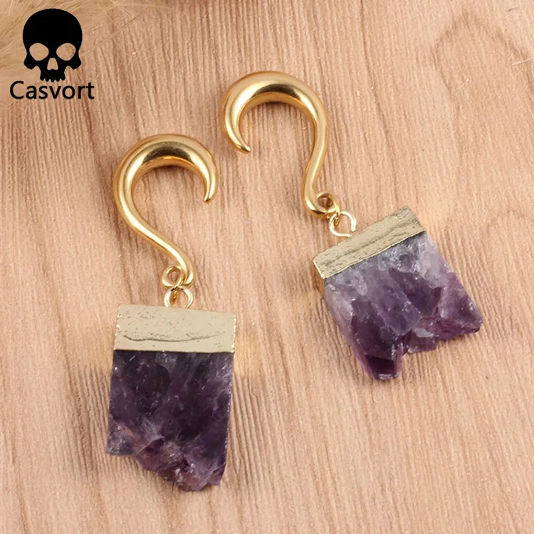 Casvort 2 шт. новые необычные с драгоценными кристаллами болтающиеся беруши тоннель для ушей из нержавеющей стали золотые ушные крючки калибры для пирсинга