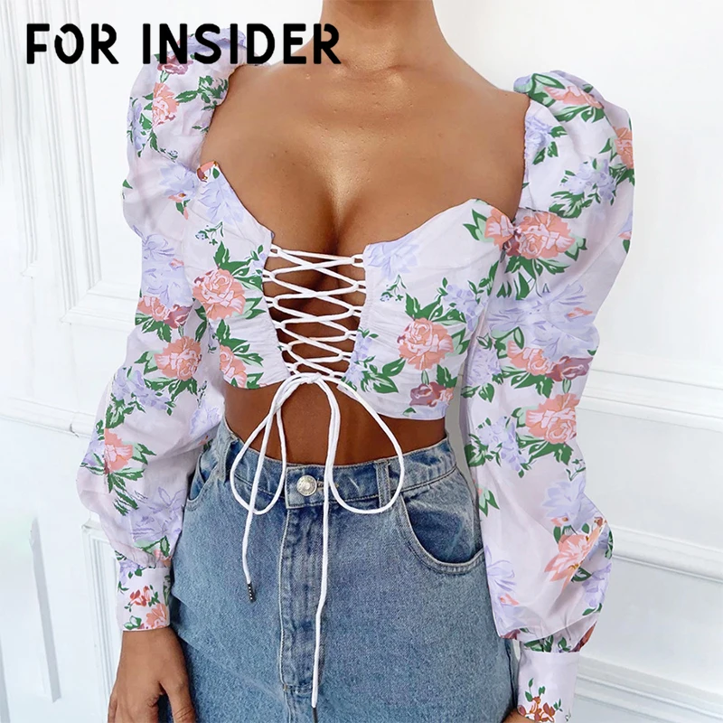 Для Insider цветочный принт на шнуровке обрезанная блузка рубашка для женщин с