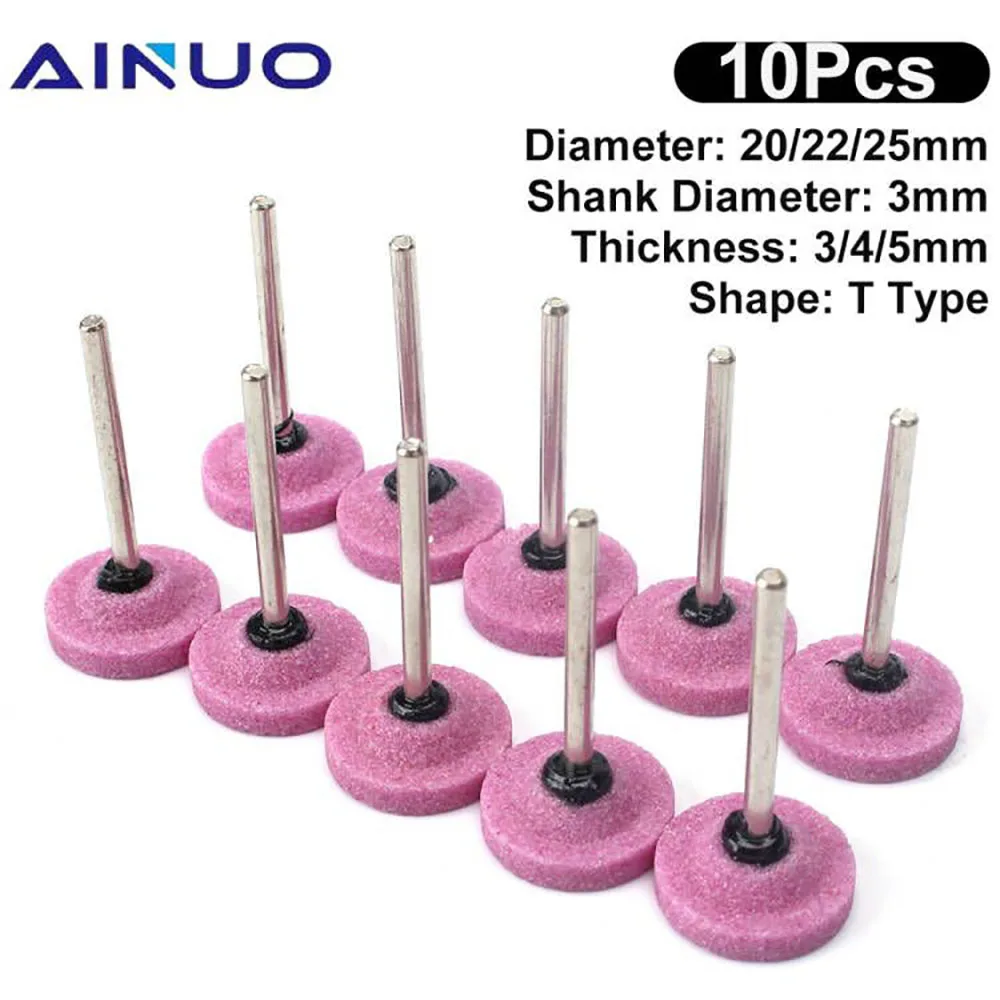 10Pcs Ceramic Grinding Head T-shaped Mounted Buffing Polishing Stones Abrasive Wheel Dremel Die Grinder Tool For Metal