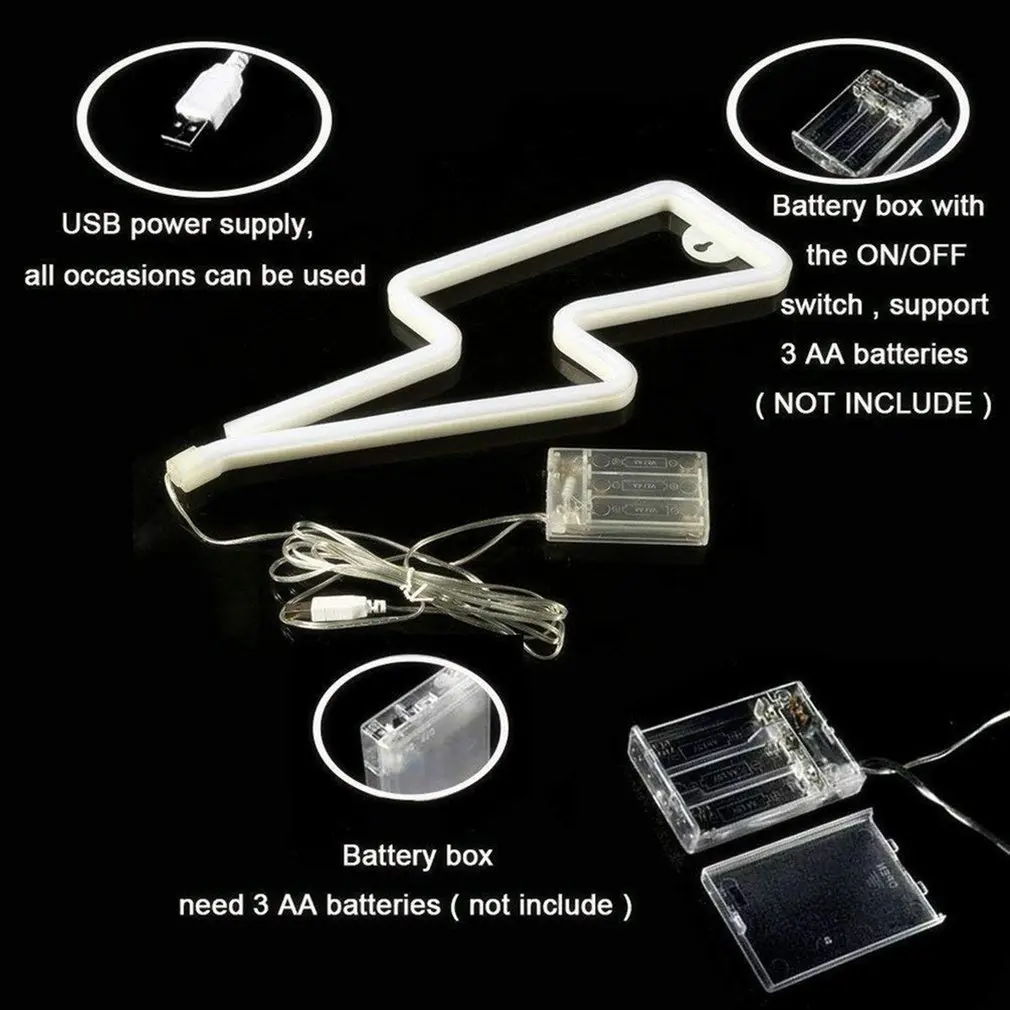 

Christmas LED Neon Sign Lightning Shaped USB Battery Operated Night Light Decorative Table Lamp For Home Party Xmas Gift