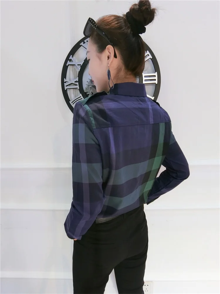 Женская хлопковая рубашка в клетку с длинным рукавом повседневная одежда для