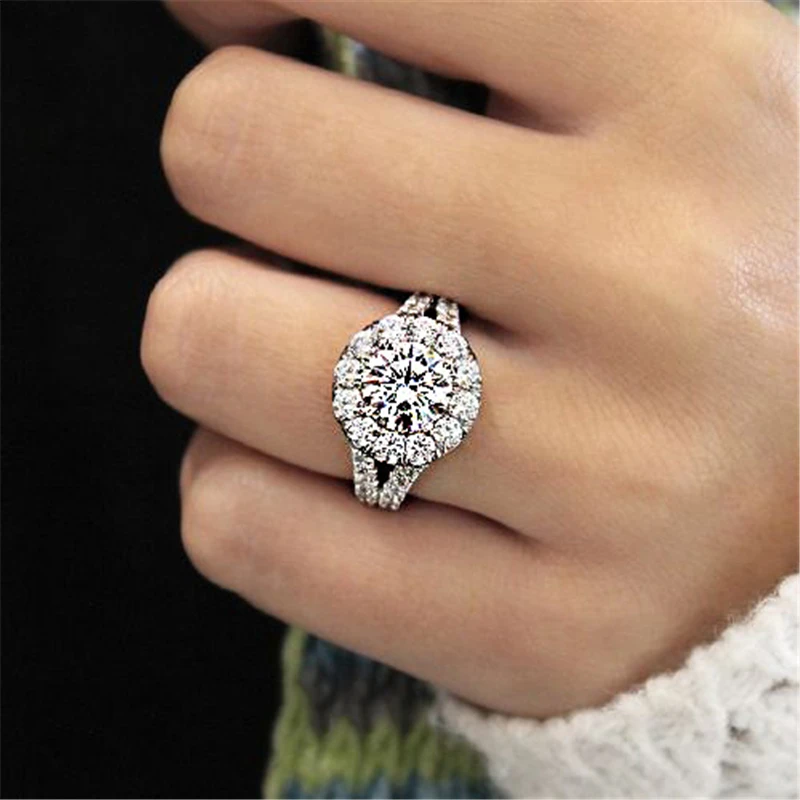 100 925 Silver Sterling Natural 2 Carats Diamond Ring for Women Anillos Bizuteria Engagement Topaz S925 Silver Jewelry Ring Box
