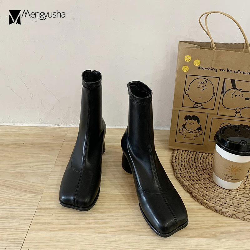 Круглые каблуки с разрезом на носке обувь в стиле знаменитостей botas короткие