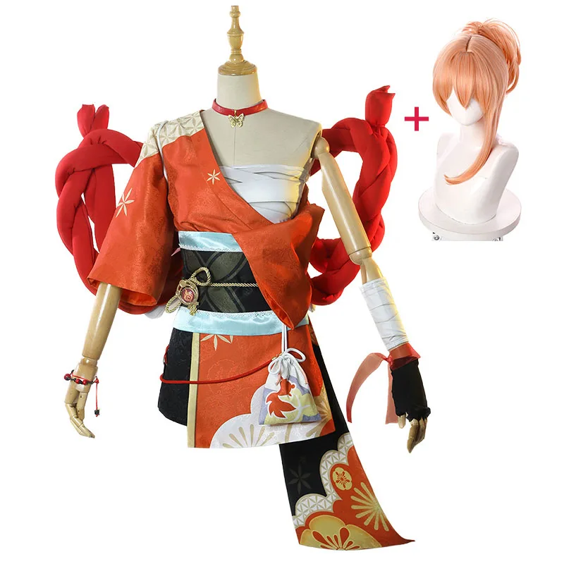 

Game Genshin Impact Yoimiya Cosplay Costume Women Girls Fashion Outfit Uniform Activity Party Role Play Clothing Wigs