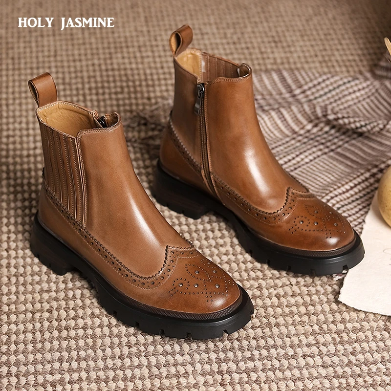 

Женские ботинки челси Anckle из 2021 натуральной коровьей кожи с эластичной резиновой подошвой, с круглым носком, ручная работа, размеры 34-40, боти...