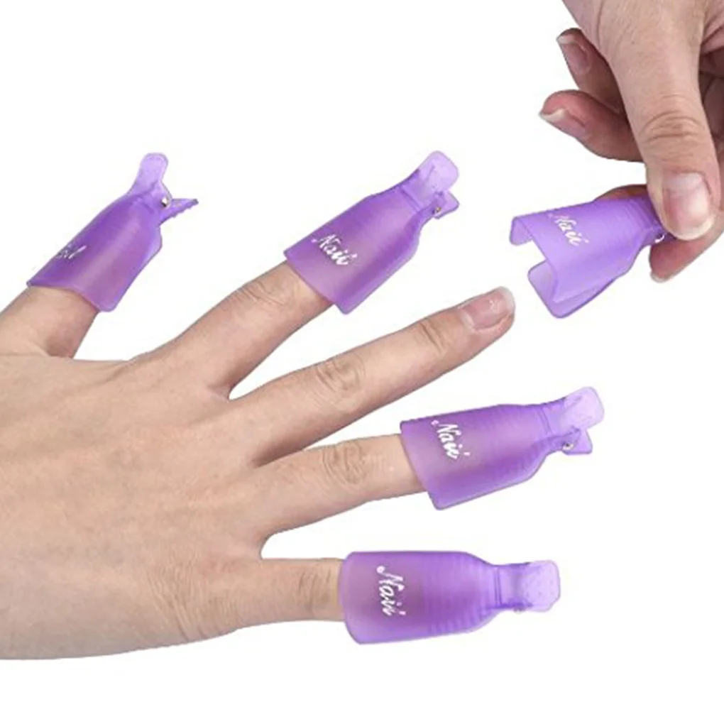 

10pcs Acrylic Nail Art Soak Off Clip Cap Nail Polish Remover Wrap Manicure Accessories, Purple