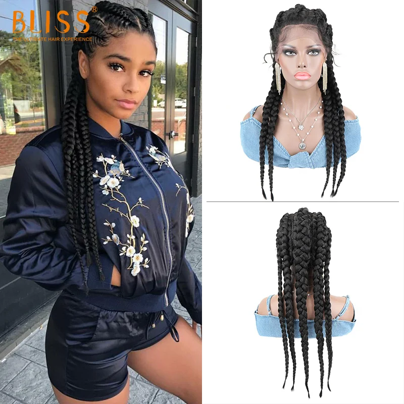 BLISS Braided Hair Synthetic Lace Front Wig For Black Women Braided Wigs American African Wig Wholesale Cheap
