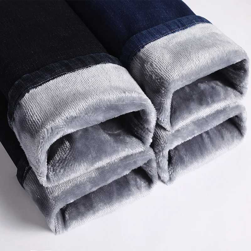 

2020 winter new Men's warm blue jeans Fashion high quality thick stretch youth plus velvet jeans Brand clothing