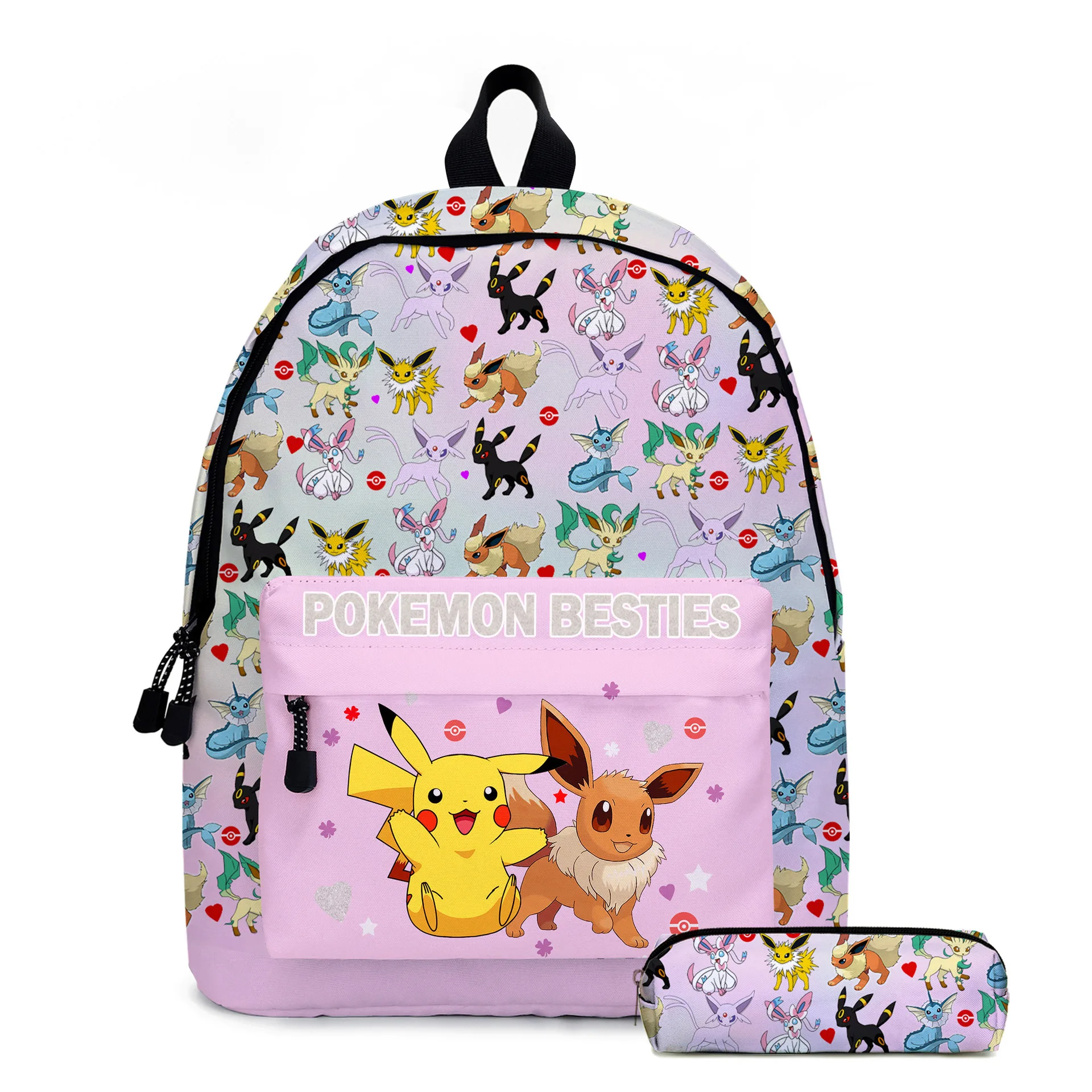 

New Cartoon Backpacks with Pencil Case School Bag Kawaii Anime Pikachu Backpack Student Teen Large Capacity High Quality