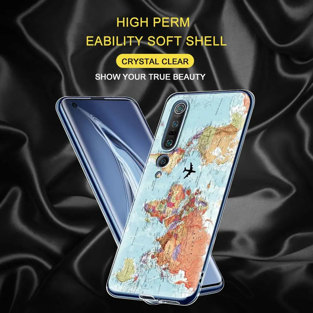 World Map Travel Soft Phone Case for Xiaomi Mi Note 10 A2 8 10T Lite Pro 5G 9T CC9 CC9E Poco X2 C3 X3 Cover Shell | Мобильные